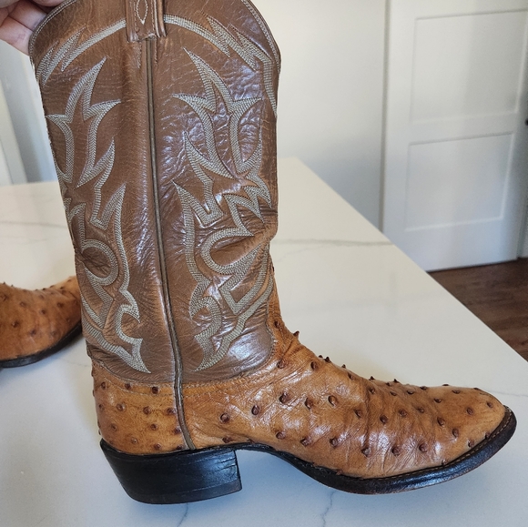 Tony Lama El Rey Collection Vintage Full Quill Ostrich Boots Brown/Tan Size 8.5D - Picture 10 of 16